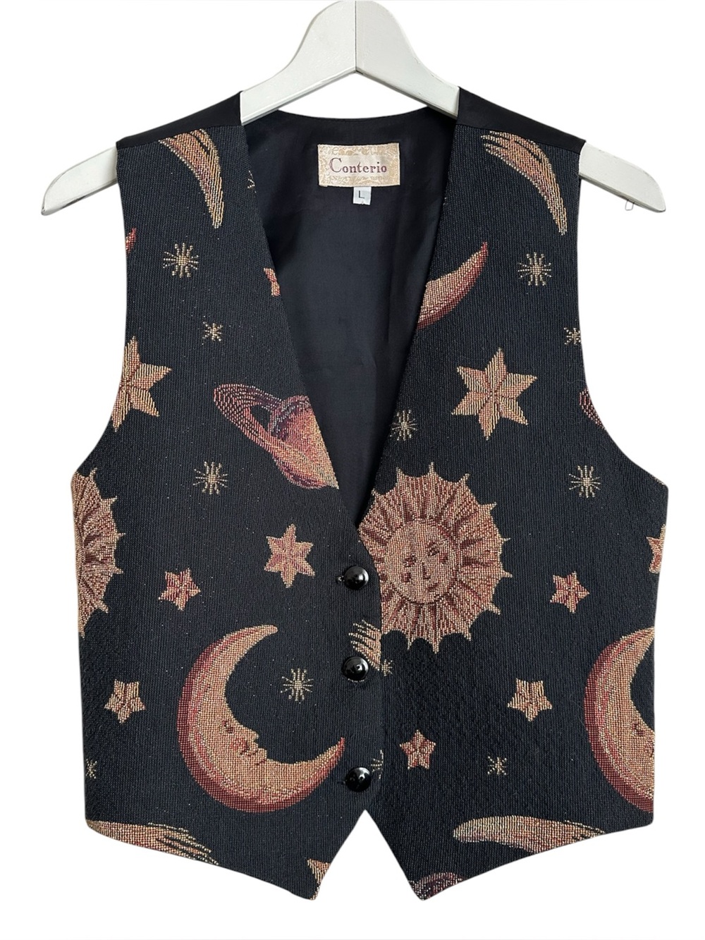 Vintage Celestial Sun Moon Stars Tapestry Vest by Conterio Large